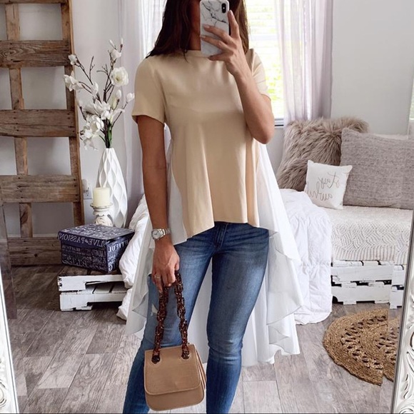 🆕Long Tail Peach Cream Short Sleeve Tee - Picture 3 of 7